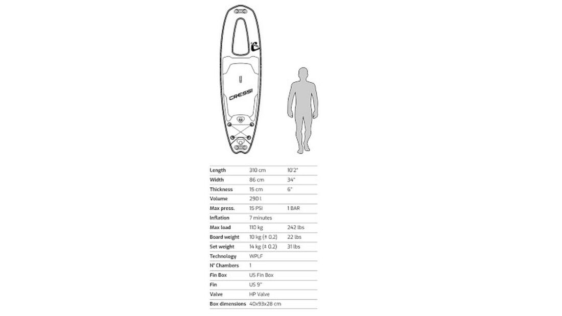 Lassdive shop - Taula de padel surf Cressi Reef Window 10'20'' mides